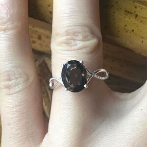 Natural Smoky Quartz Sterling Silver Infinity Ring Size 7